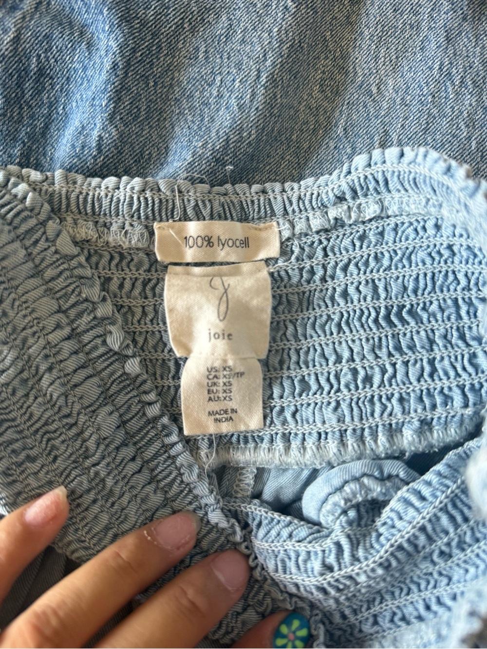 Joie Chambray Smocked Waist Wide Leg Light Blue Jumpsuit - Picture 7 of 7